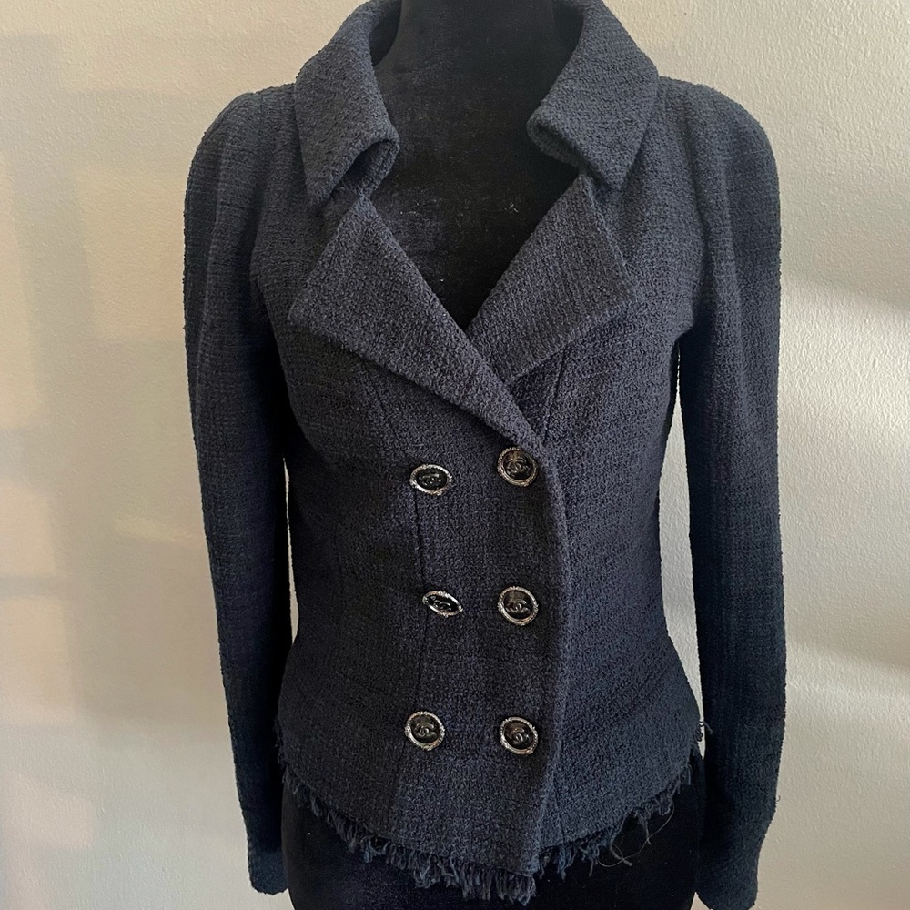 🖤Chanel Navy Tweed De cotton Jacket %100 Authentic 🖤